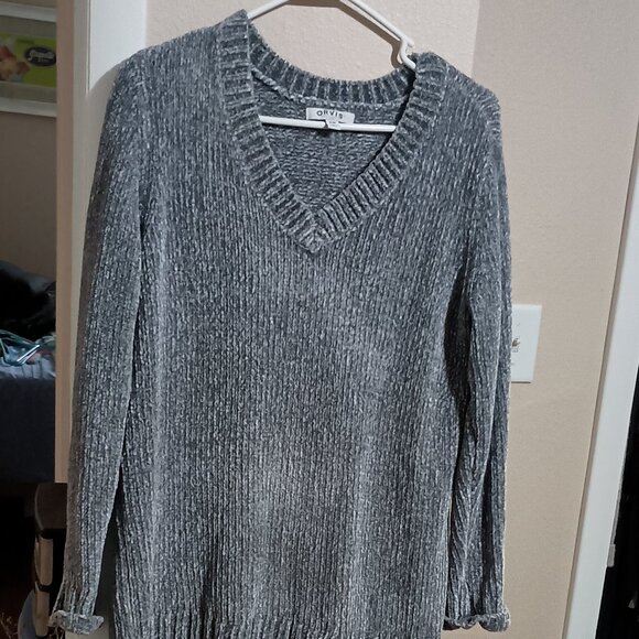 Orvis Women V-Neck Pullover Long Sleeve Sweatshirt Size Medium Soft Fleece Gray - Picture 2 of 11